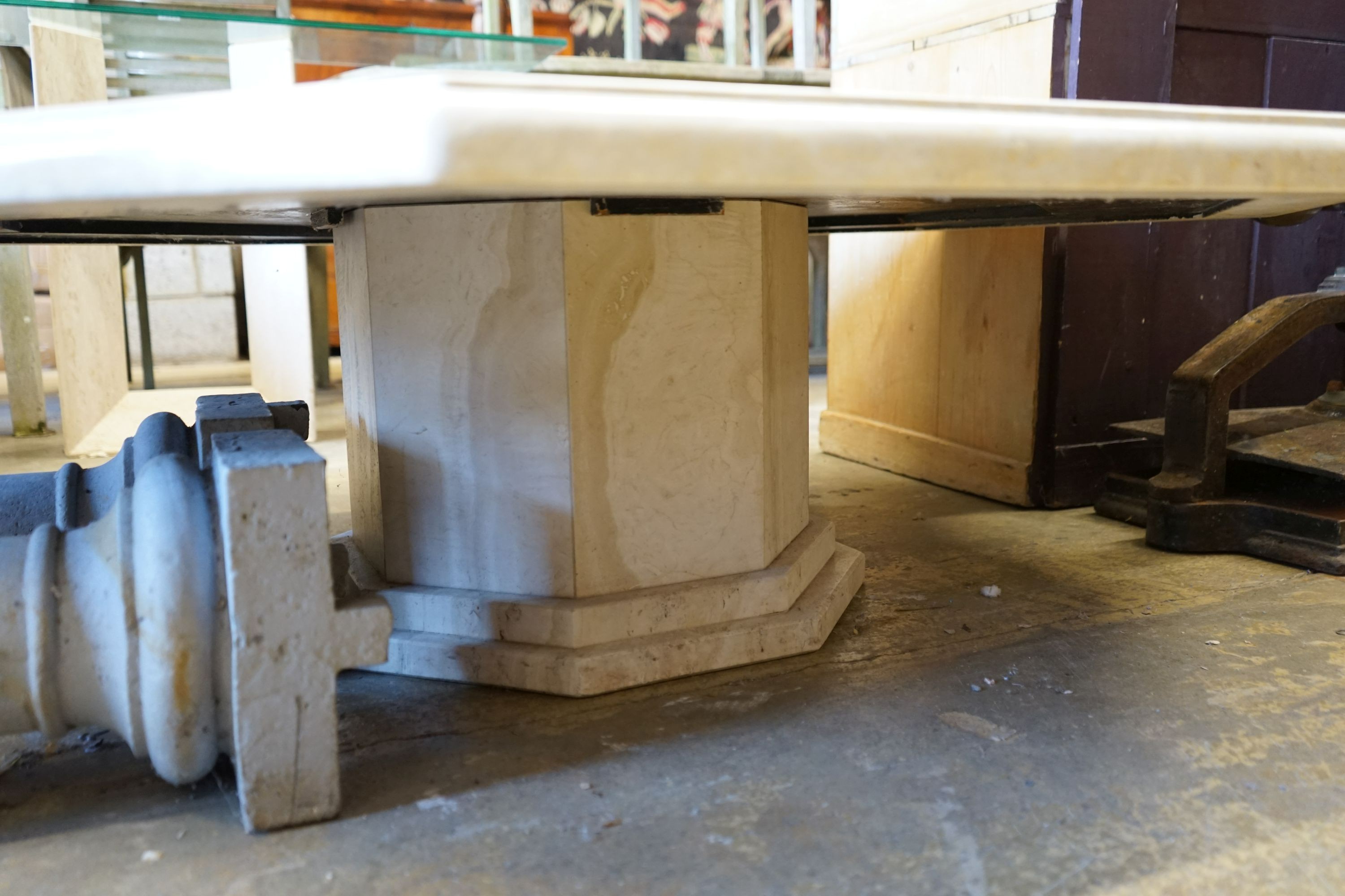 A large contemporary octagonal reconstituted marble coffee table, width 120cm height 38cm